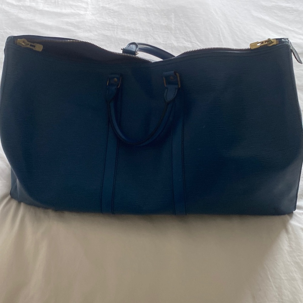 Louis Vuitton Keepall 55 Travel Bag Epi Leather Blue